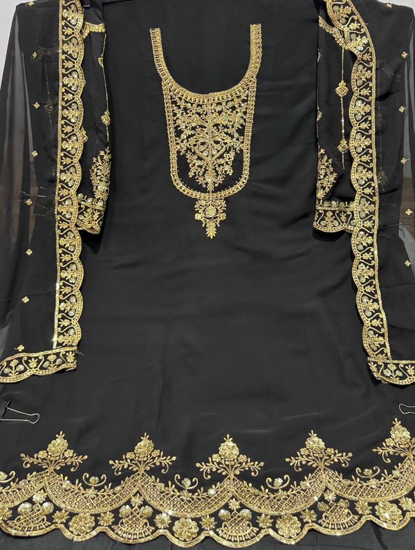 Tasteful Black Color Georgette Fabric Designer Suit