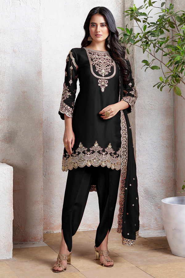 Tasteful Black Color Georgette Fabric Designer Suit