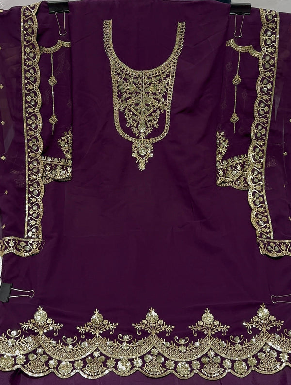 Tasteful Purple Color Georgette Fabric Designer Suit