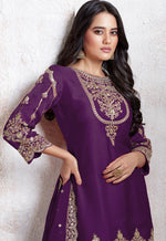 Tasteful Purple Color Georgette Fabric Designer Suit