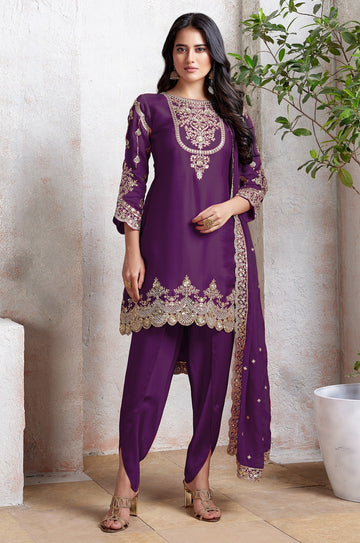 Tasteful Purple Color Georgette Fabric Designer Suit