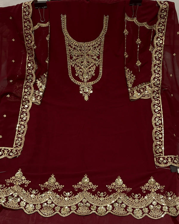 Tasteful Maroon Color Georgette Fabric Designer Suit