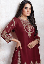 Tasteful Maroon Color Georgette Fabric Designer Suit