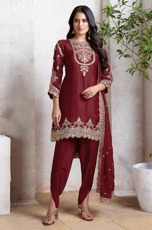 Tasteful Maroon Color Georgette Fabric Designer Suit