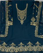 Tasteful Teal Color Georgette Fabric Designer Suit