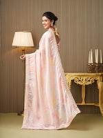 Lovely Peach Color Organza Fabric Designer Saree
