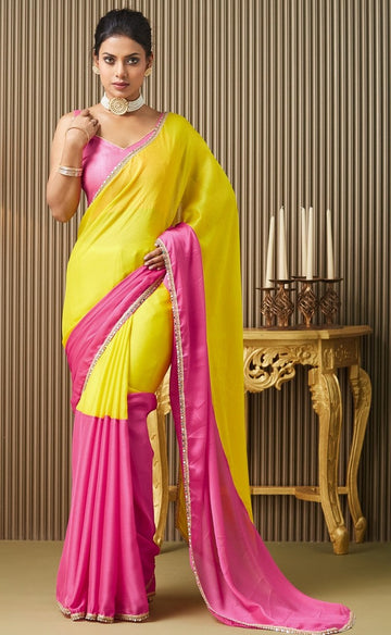 Lovely Pink Color Chiffon Fabric Designer Saree