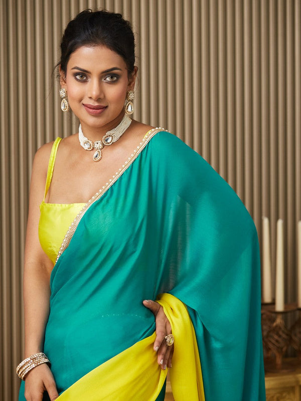 Lovely Teal Color Chiffon Fabric Designer Saree