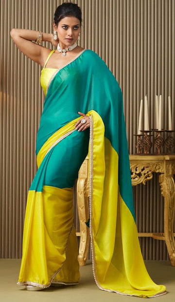 Lovely Teal Color Chiffon Fabric Designer Saree