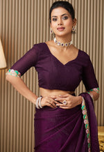 Lovely Voilet Color Chiffon Fabric Designer Saree