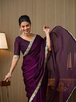 Lovely Voilet Color Chiffon Fabric Designer Saree