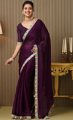 Lovely Voilet Color Chiffon Fabric Designer Saree