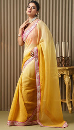Lovely Yellow Color Chiffon Fabric Designer Saree