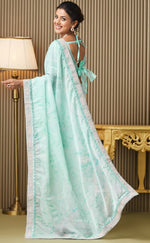 Lovely Aqua Color Organza Fabric Designer Saree