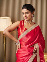 Lovely Red Color Organza Fabric Designer Saree