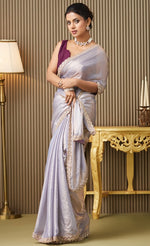 Lovely Purple Color Satin Fabric Designer Saree