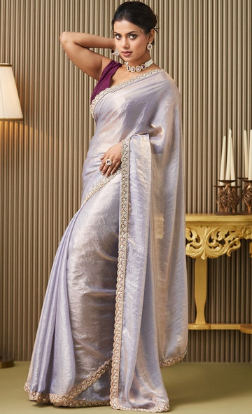 Lovely Purple Color Satin Fabric Designer Saree