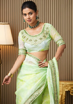 Lovely Green Color Organza Fabric Designer Saree