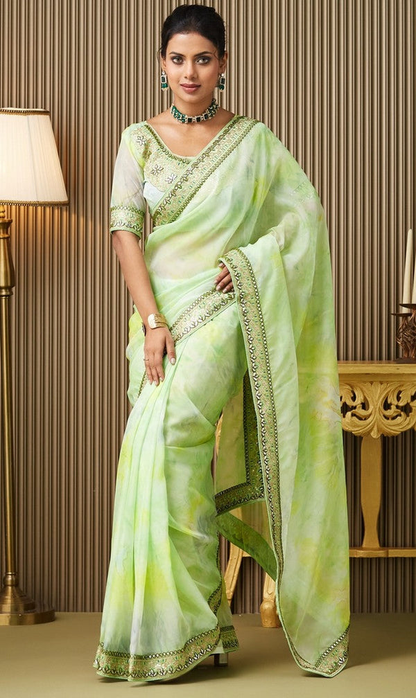 Lovely Green Color Organza Fabric Designer Saree