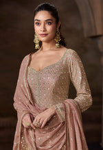 Angelic Peach Color Chinon Fabric Partywear Suit