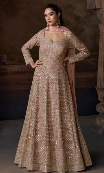 Angelic Peach Color Chinon Fabric Partywear Suit