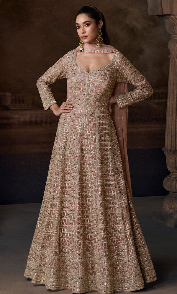 Angelic Peach Color Chinon Fabric Partywear Suit