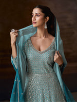 Angelic Aqua Color Chinon Fabric Partywear Suit