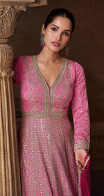 Angelic Pink Color Chinon Fabric Partywear Suit