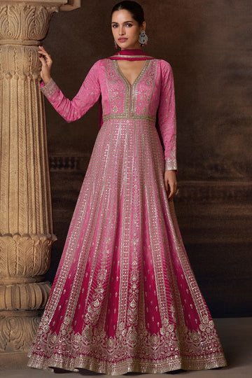 Angelic Pink Color Chinon Fabric Partywear Suit
