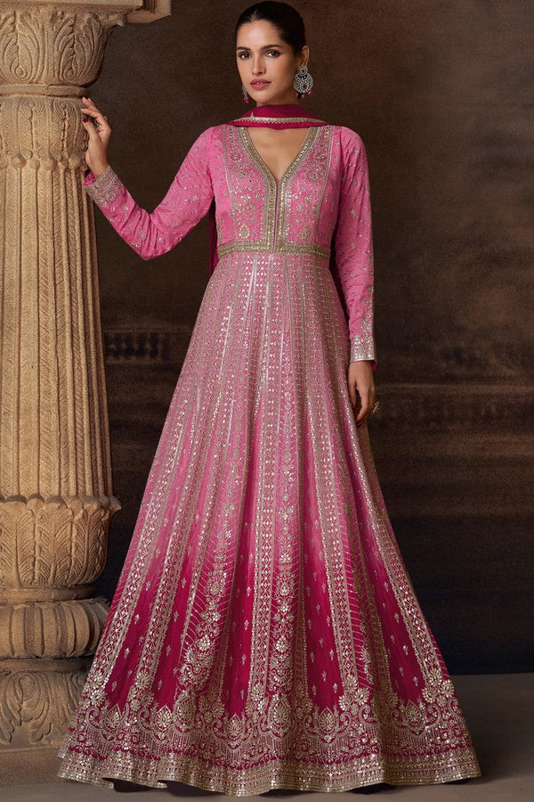 Angelic Pink Color Chinon Fabric Partywear Suit