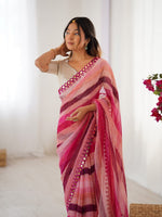 Beauteous Pink Color Chiffon Fabric Casual Saree