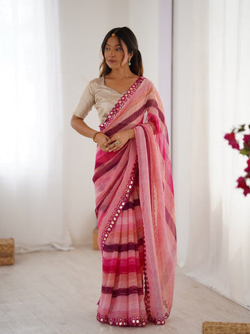 Beauteous Pink Color Chiffon Fabric Casual Saree