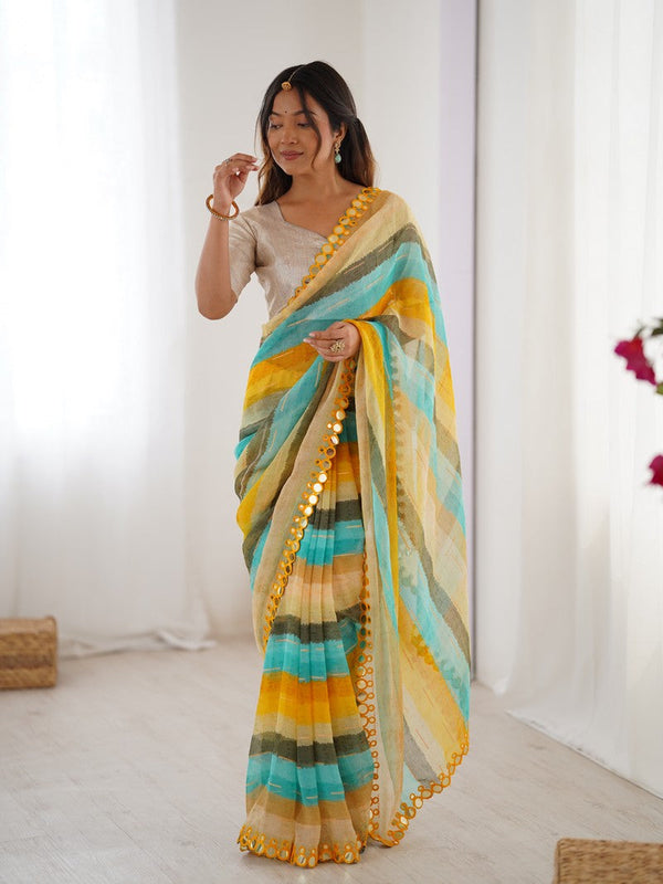 Beauteous Yellow Color Chiffon Fabric Casual Saree
