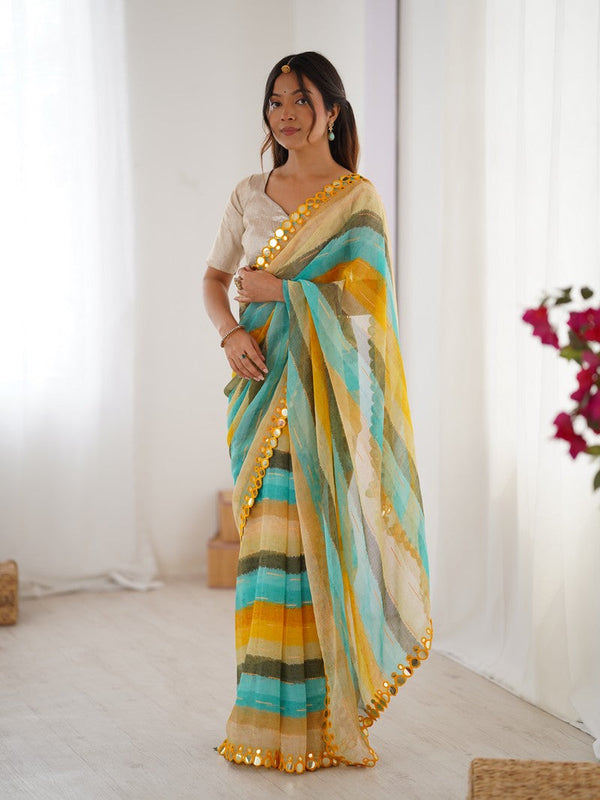 Beauteous Yellow Color Chiffon Fabric Casual Saree