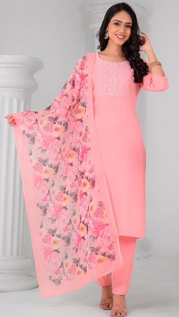 Beauteous Pink Color Rayon Fabric Designer Suit