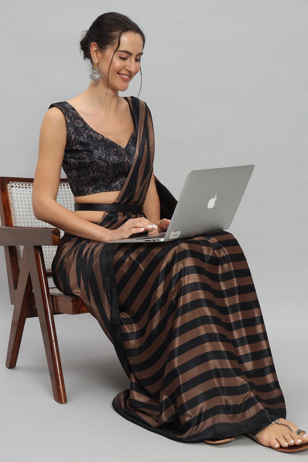 Amazing Brown Color Satin Fabric Casual Saree