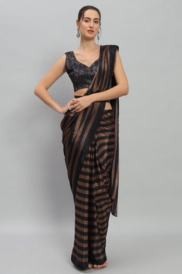 Amazing Brown Color Satin Fabric Casual Saree