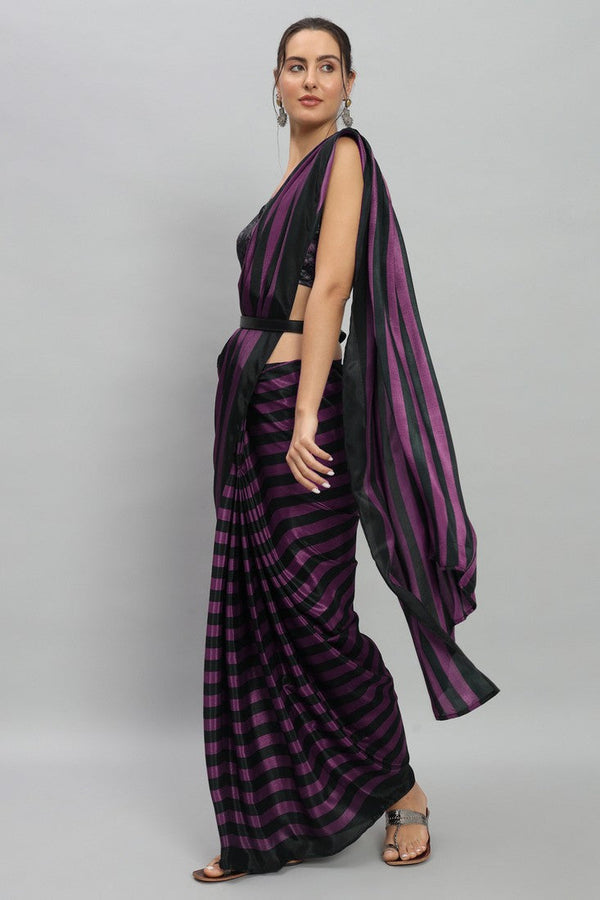 Amazing Purple Color Satin Fabric Casual Saree