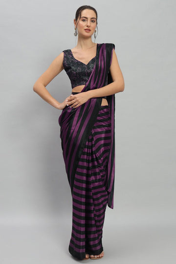 Amazing Purple Color Satin Fabric Casual Saree