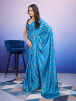 Amazing Aqua Color Satin Fabric Casual Saree