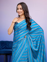 Amazing Aqua Color Satin Fabric Casual Saree