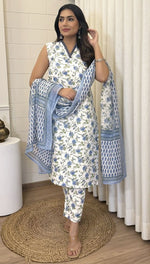 Beauteous Cream Color Cotton  Fabric Designer Suit