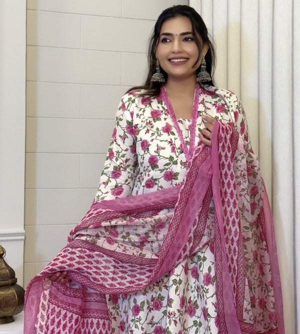 Beauteous Cream Color Cotton  Fabric Designer Suit