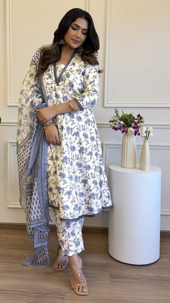 Beauteous Cream Color Cotton  Fabric Designer Suit