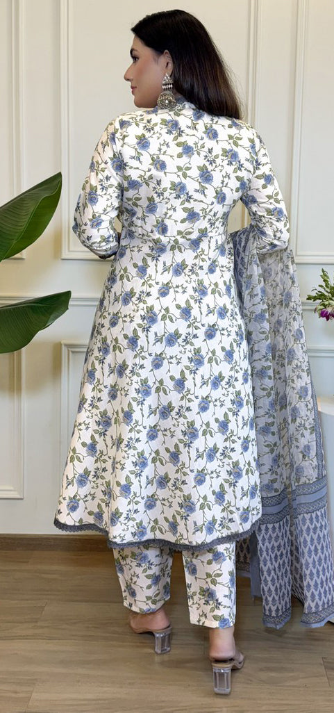Beauteous Cream Color Cotton  Fabric Designer Suit