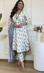 Beauteous Cream Color Cotton  Fabric Designer Suit