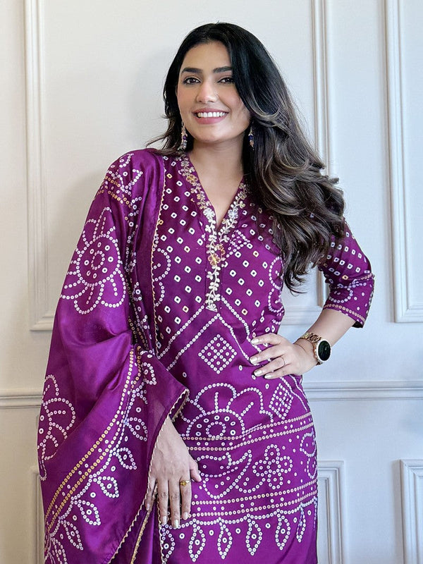 Beauteous Purple Color Viscose Fabric Designer Suit
