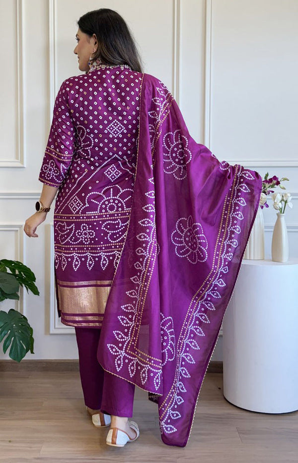 Beauteous Purple Color Viscose Fabric Designer Suit