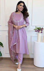 Beauteous Purple Color Silk  Fabric Designer Suit