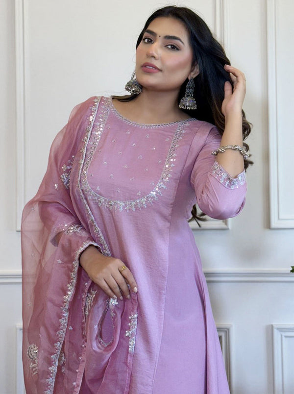 Beauteous Purple Color Silk  Fabric Designer Suit
